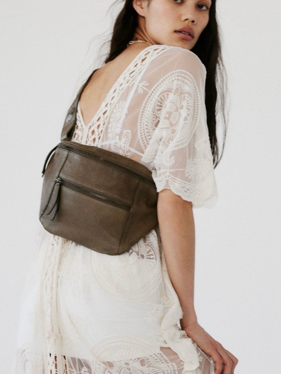 Free People Handbags - Free People Wilder Leather Concho Embellished Sling Bag in Frozen Earth